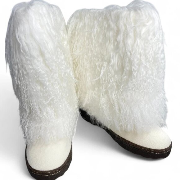 Bearpaw Boetis II White Curly Lamb Fur Sheepskin Lined Mongolian Sherpa Boots 9 - Picture 5 of 10